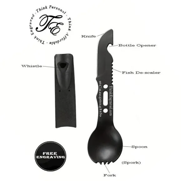Personalized Camping Spork and Knife 6 in 1 Survival Multi Tool Spork, knife