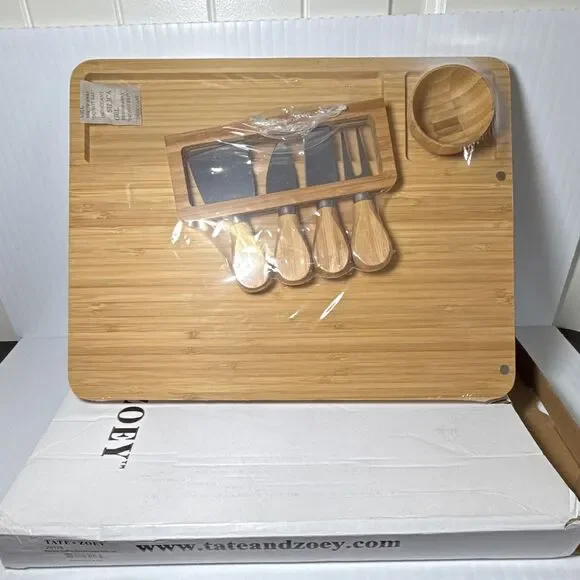 Tate + Zoey Z0178 Bamboo Cutting Board Set w/ Tray & 5-Pc Cheese Knives