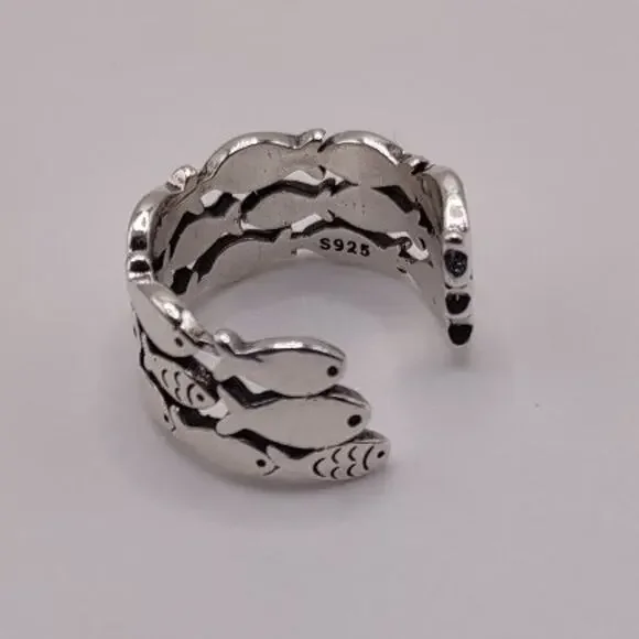 925 Sterling Silver Ring Jesus Fish School Christian Jewelry Birthday Gift New!!
