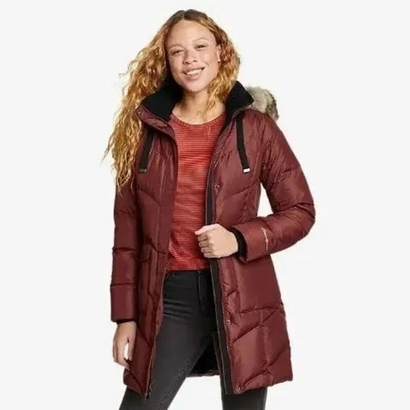 Eddie Bauer Women's Lodge Cascadian Down Parka In Burnt Orange Size M