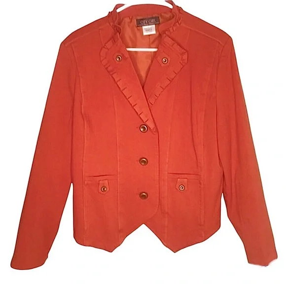 Nancy Bolen City Girl Ruffled Collar Structured Blazer Size M