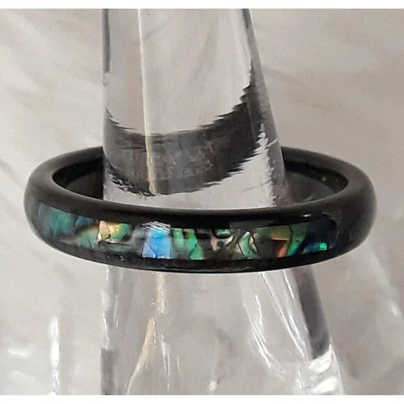 Tungsten Abalone Inlay Polished Comfort Fit Ring 4mm 