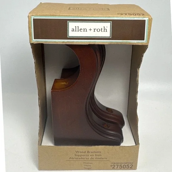 allen + roth Wood Brackets Unisex Walnut NEW Curtain Rod Supports 275052