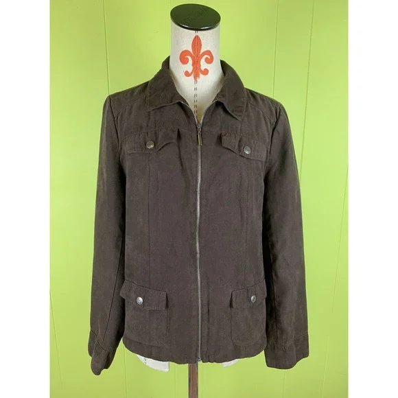 Studio Works Women Jacket 12 Brown Faux Suede/Microfibre Full Zip Lined Pockets