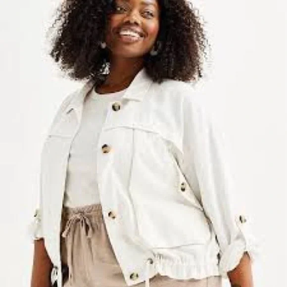 NWT Sonoma women’s plus size 3X polar beige lightweight Linen blend jacket coat