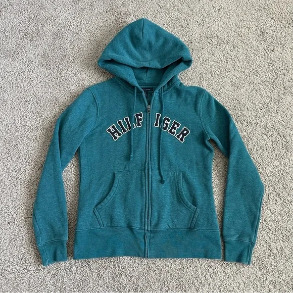Tommy Hilfiger Zip Up Sweater Jacket Turquoise Womens XS