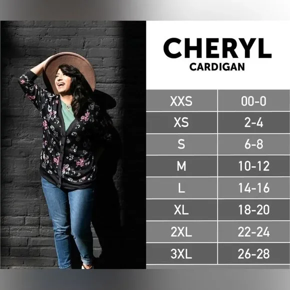 LuLaRoe Black Floral Print Cheryl Cardigan size: XS