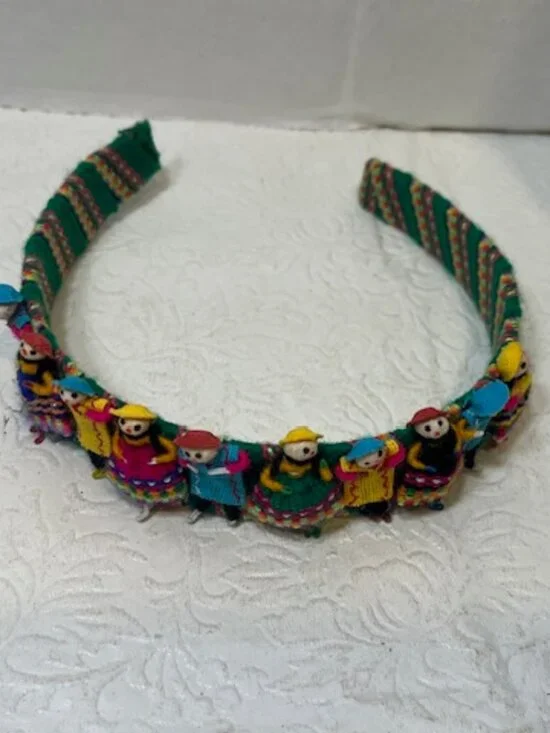 VTG Peruvian Worry Doll Headband Handmade Folk Art Colorful Traditional Attire