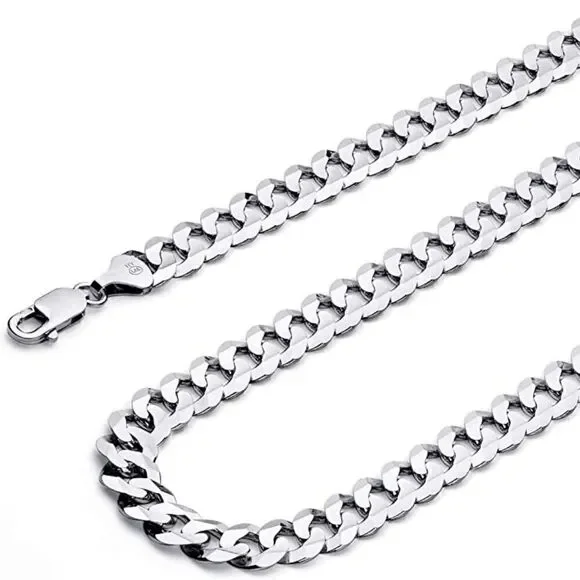 14k Solid White Gold Curb Concave Cuban Chain Bracelet | 3.0 mm |