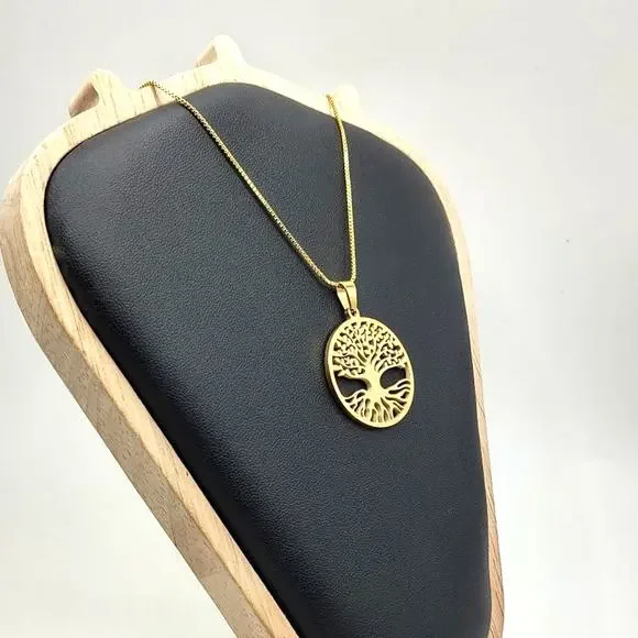 18k Gold Plated Necklace W/ Tree Of Life Pendant Anniversary Birthday Gift New!