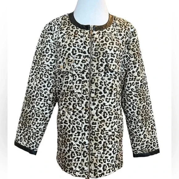 Chico’s Quilted Leopard Skin Commuter Town & Country Jacket
