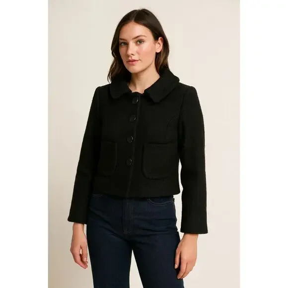 French Connection Womens Wool Pea Coat Size 4 Waist Length Wool Academia Preppy