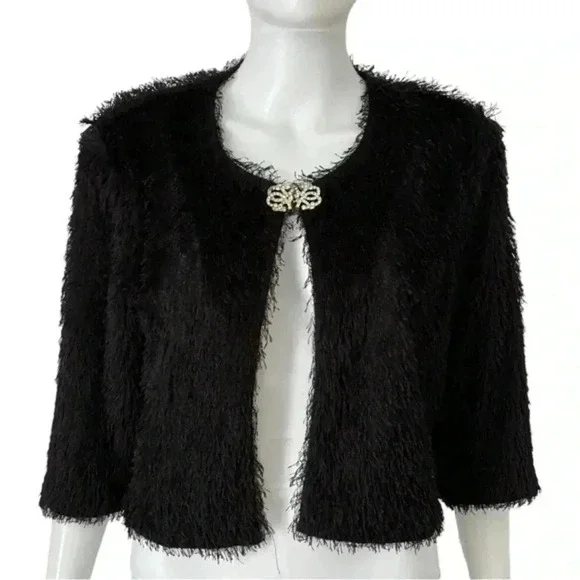 R&M Richards Black Silver Metal Rhinestone‎ Hook Loop Evening Jacket