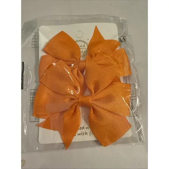 Set Of 2 Orange Hair Bow Clips
