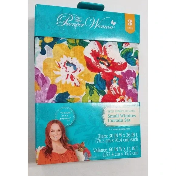 Pioneer Woman Sweet Romance Blossoms Small Window Curtain &‎ Valance Set 3pc New