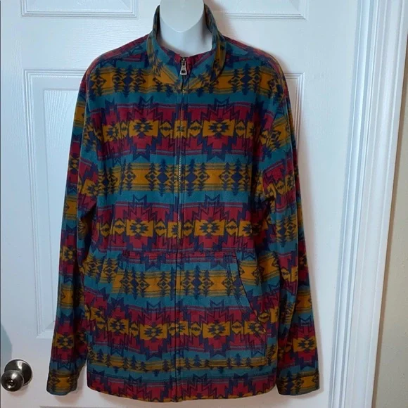 Weatherproof Vintage Aztec Southwestern Fleece Zip Up Jacket Unisex M/L