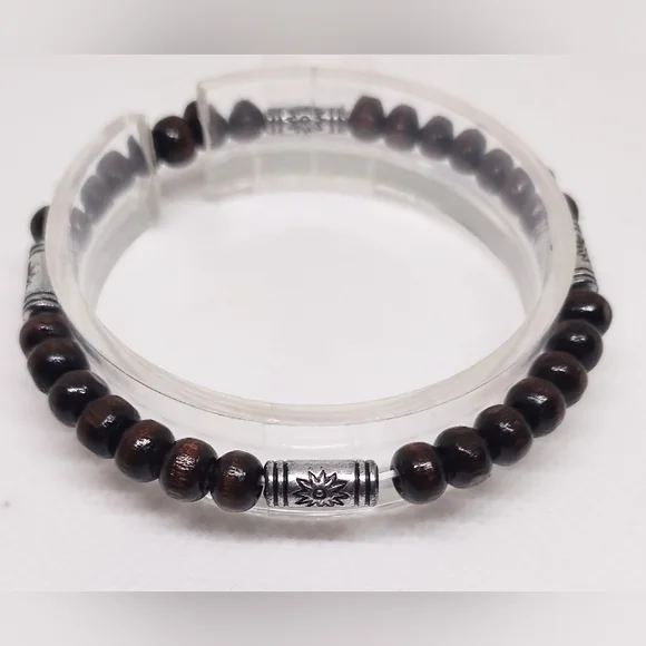 Brown Beaded Bracelet‎ with Silver Accents F63