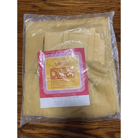 Pair of  NOS Gold Vintage DuPont Dacron Sheer‎ Curtain Panels 84