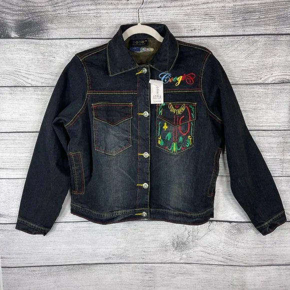 Coogi Vintage Embroidered Logo Colorful Denim Jean Trucker Jacket NWT Sz…