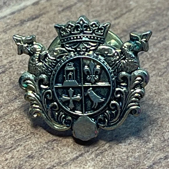 Vintage Coat of Arms Crest Lapel Pin Gold Tone Heraldic Shield Brooch