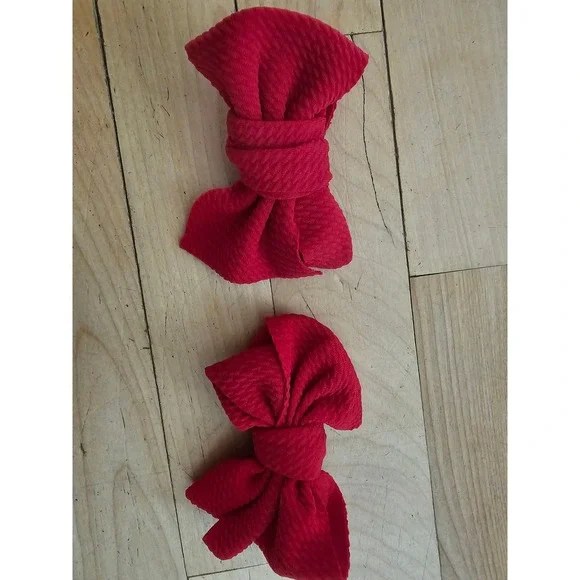 Red Textured Bullet Fabric Hair Bows Set of 2 Large Knot Alligator Clips Kids