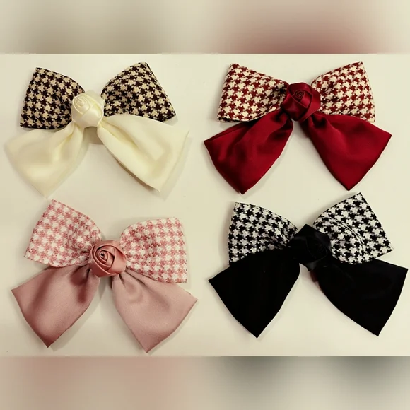 Elegant Hairbow Set Of 4 in Red, Black, Pink, and Cream