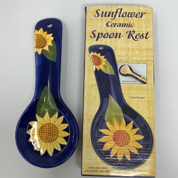 Sunflower‎ Ceramic Spoon Rest Holder Stove Kitchen Hand Painted Wildflower