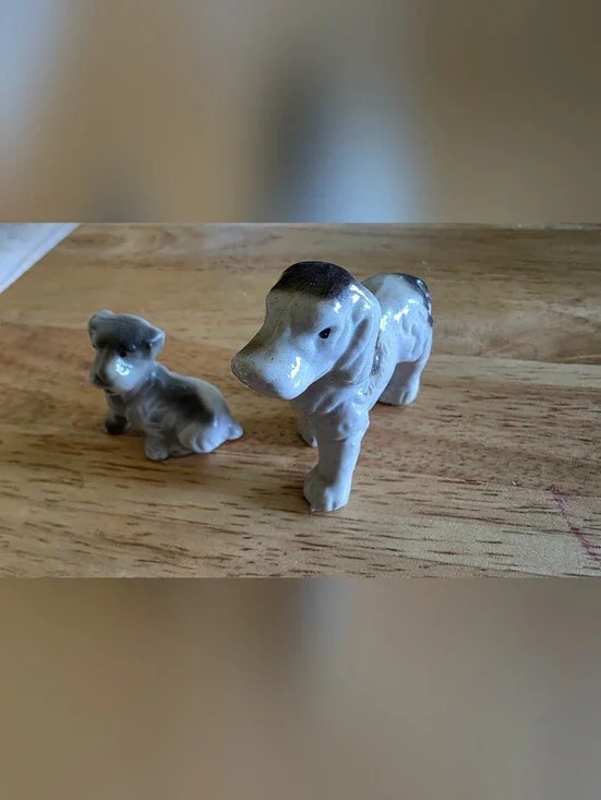 Vintage Ceramic Dog Figurine Pair - Gray Decorative Pets