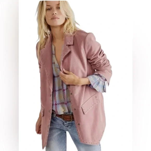 We The Free by Free People High Tide 100% Suede Blazer Pink sizeLarge