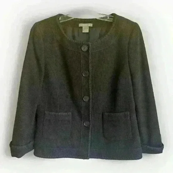 Ann Taylor Women's Size 8 Black Blazer Jacket Button Up Collarless Beautiful