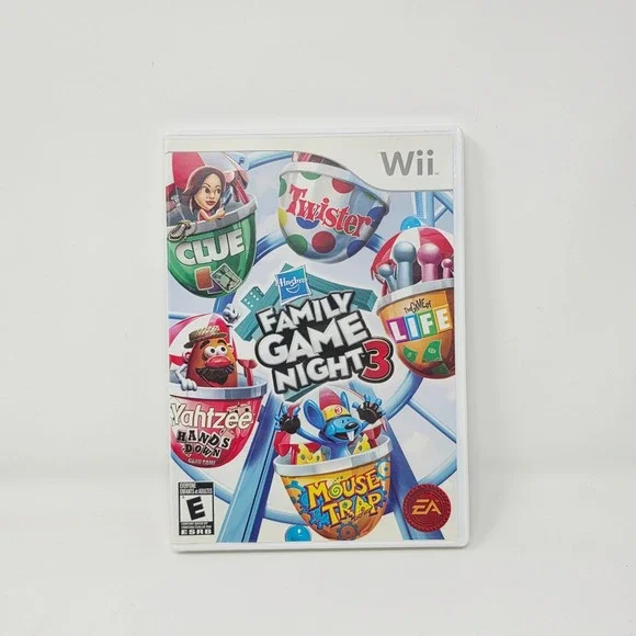Hasbro Family Game Night 3 Nintendo Wii Complete CIB Clue Game of Life Twister