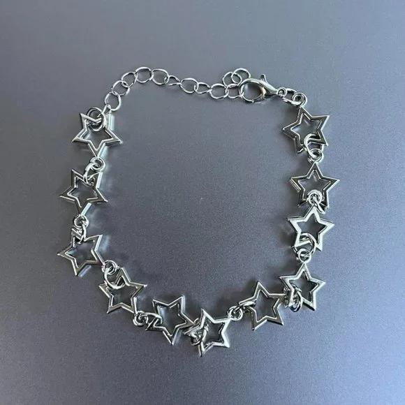 Y2K 2000s style star-stacked cute goth grunge silver bracelet