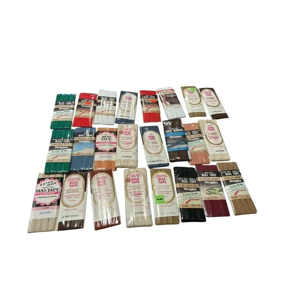Lot of 24 Bias Tape Packages NOS Mixed Widths, Colors, Brands c1960s-1970s