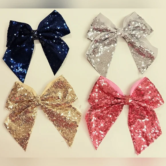Sequin Bow Hair Clips Set - Gold, Silver, Pink, Blue