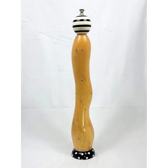 Robert Wilhelm Studio Art Wooden Pepper Mill Grinder Black White Polka Dot 18