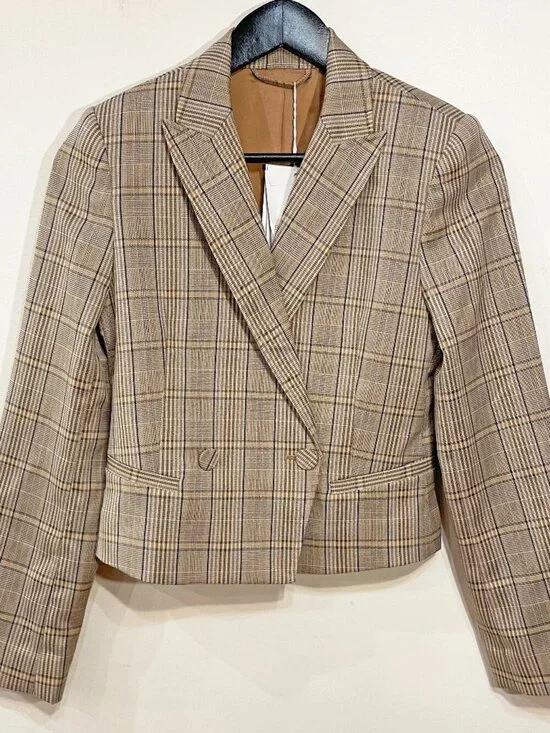 New & Other Stories Plaid Cropped Blazer Beige 0 $119