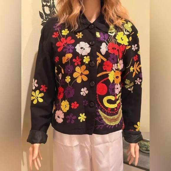 ANAGE Embroidered Floral Cotton Jacket Shirt | Size M
