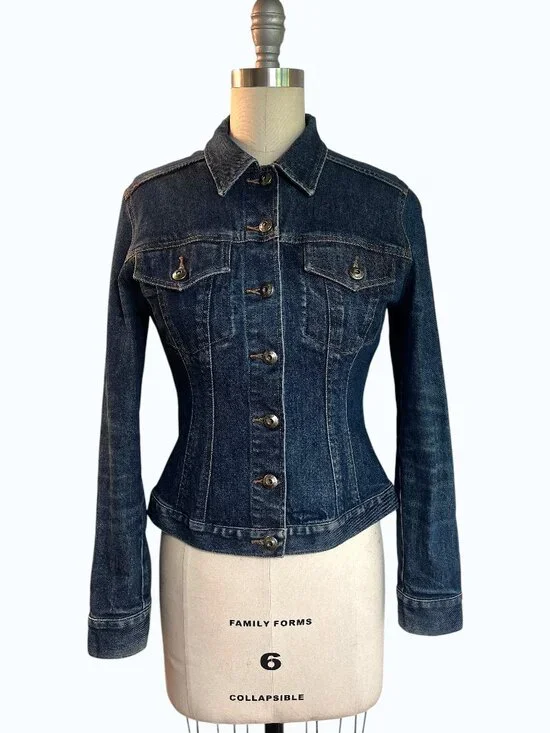 VTG French Connection Y2K Fitted Stretch Denim Hourglass Trucker Jacket Medium
