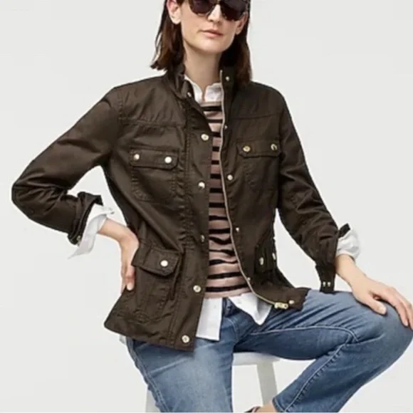J. Crew Downtown Olive Green Utility Waxed Field Jacket Size XS