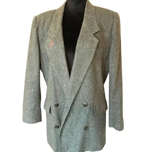 Together Wool Blend Jacket, Vintage 80s Donegal Tweed Tan Brown Blazer 12M