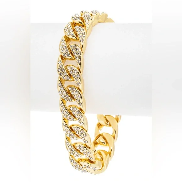 Gold Rhinestone Cuban Chain Bracelet
