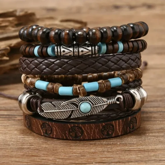 Brown Bracelet Set Y2K Retro Turquoise Bracelets For Men Women Teen Jewelry