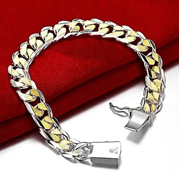 Chain Link Luxury Bracelet Two Tone Stainless Steel Sterling Silver Gold Plated