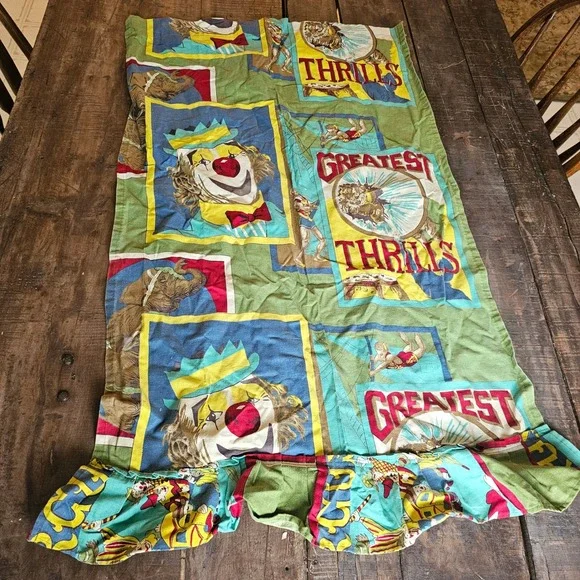 MCM Vintage Circus Valance Curtain Panel Greatest Thrill Clown Elephant Ruffle
