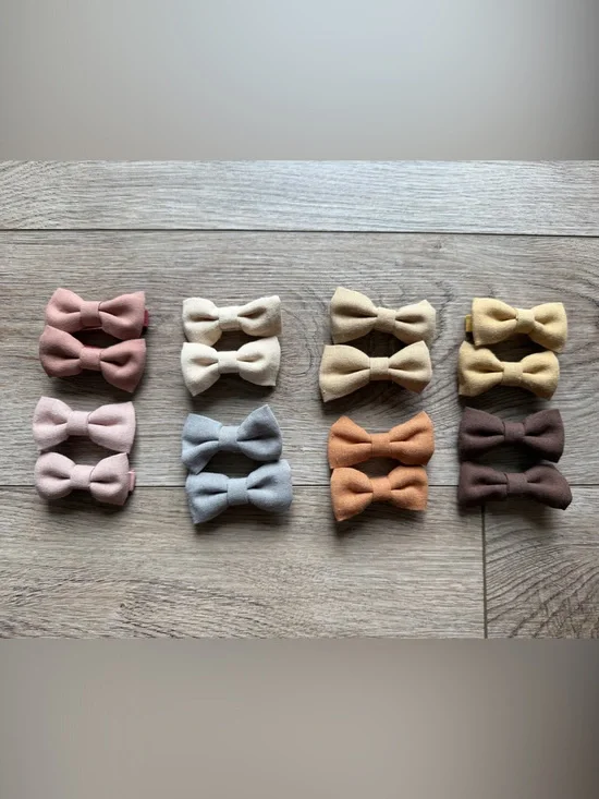 Kids Neutral Bow Hair Clips - Set of 8