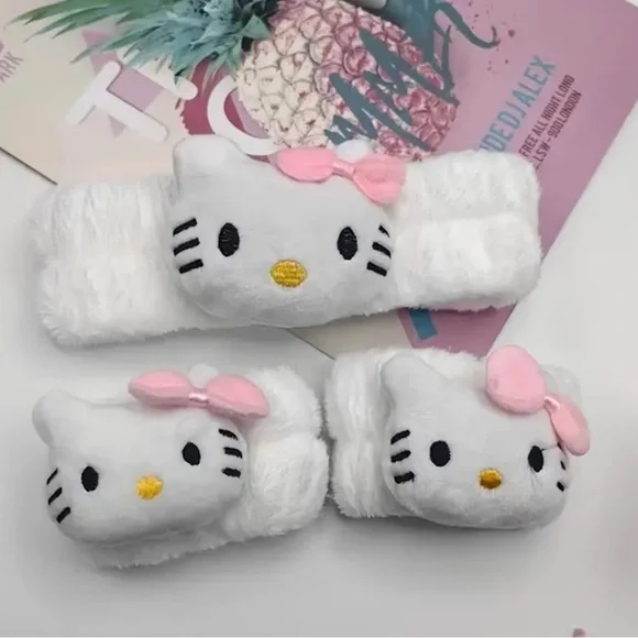 Hello Kitty 3 Piece Plush White and Pink Hairband Set