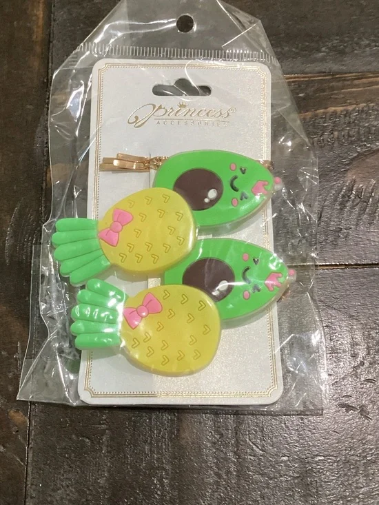 Princess Kids Pineapple & Bird Hair Clips - Green & Yellow