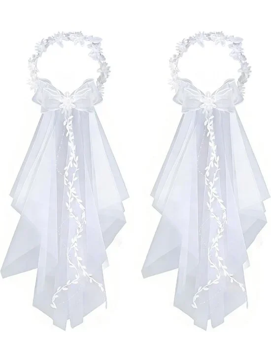 Elegant Flower Girl Headband Set with Veil & Pearls - Perfect for Weddings
