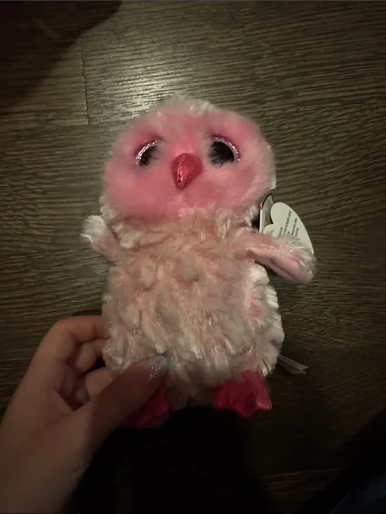 Ty Pink Plush Owl Small Pet Toy