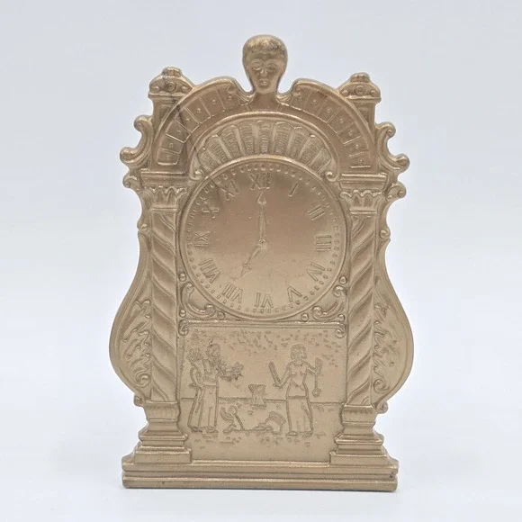 Vintage Souvenir Salt and Pepper Shakers Roman Style Mantel Clock Gold Plastic